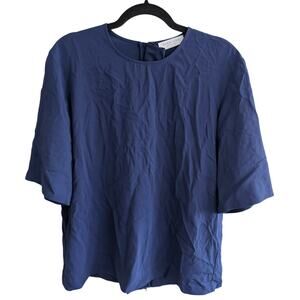 Everlane Women's Round Neck 3/4 Sleeve Top Blouse Back Zip Blue Size 8